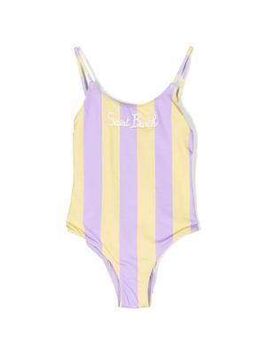 MC2 Saint Barth Kids logo-embroidered striped swimsuit - Purple