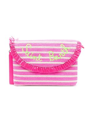 MC2 Saint Barth Kids logo-embroidery striped straw beach bag - Pink
