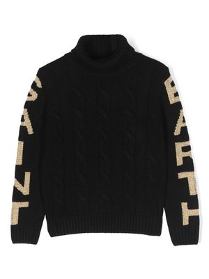 MC2 Saint Barth Kids logo-intarsia cable-knit jumper - Black