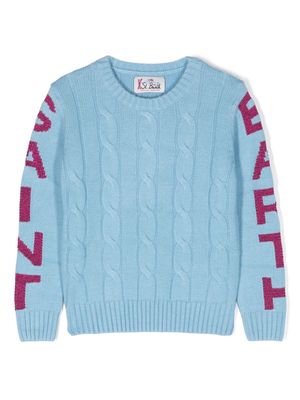 MC2 Saint Barth Kids logo intarsia-knit cable-knit jumper - Blue