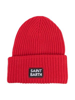 MC2 Saint Barth Kids logo-patch knitted hat - Red