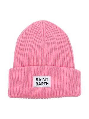 MC2 Saint Barth Kids logo-patch ribbed-knit beanie - Pink