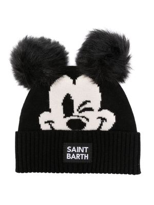 MC2 Saint Barth Kids Mickey Mouse pompom knitted beanie - Black