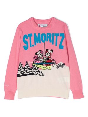 MC2 Saint Barth Kids Minnie & Mickey St Moritz Ski Club crew-neck jumper - Pink