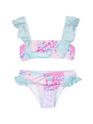 MC2 Saint Barth Kids mix-print ruffled bikini - Blue