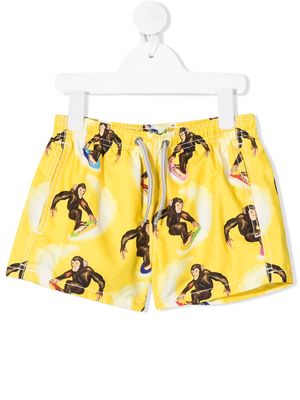 MC2 Saint Barth Kids monkey surf print swim shorts - Yellow