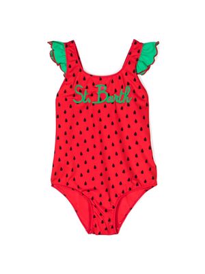 MC2 Saint Barth Kids ruffle-detail watermelon-print swimsuit - Red