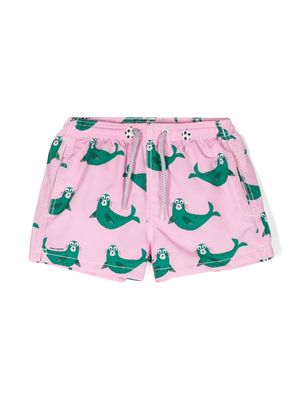 MC2 Saint Barth Kids seal-print swim shorts - Pink