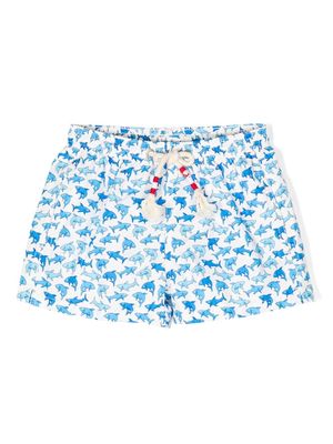 MC2 Saint Barth Kids shark-print drawstring swim shorts - White