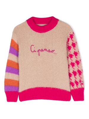 MC2 Saint Barth Kids slogan-embroidered patterned-jacquard jumper - Pink