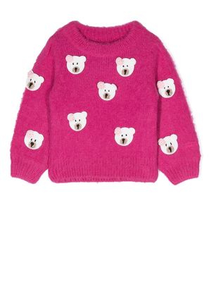 MC2 Saint Barth Kids Teddy Bear-patch knitted sweater - Pink