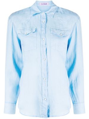 MC2 Saint Barth logo-embroidered long-sleeve linen shirt - Blue