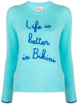 MC2 Saint Barth slogan-embroidered crew-neck jumper - Blue