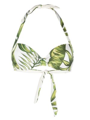 MC2 Saint Barth Tropical leaves-print bikini top - Green