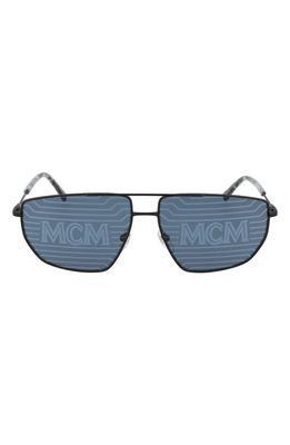 MCM 60mm Hologram Rectangle Metal Sunglasses in Black/Grey Hologram