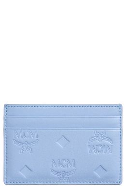 MCM Aren Logo Embossed Leather Card Case in Della Robbia Blue