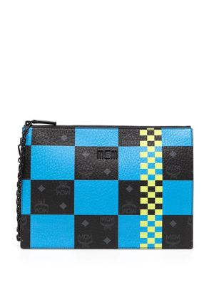 MCM checkerboard-pattern clutch bag - Blue