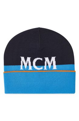 MCM Formative Jacquard Logo Wool Beanie in Blue