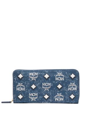 MCM large monogram denim zip-around wallet - Blue