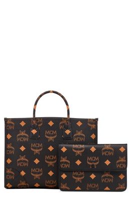 MCM Large Munchen Visetos Coated Canvas Tote in Black