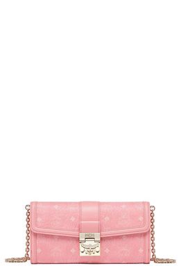 MCM Large Tracy Visetos Coated Canvas Wallet on a Chain in Bloosom Pink