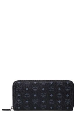 MCM Large Viestos Faux-Leather Zip Wallet in Black