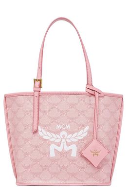 MCM Lauretos Coated Canvas Shopper Bag in Silver Pink