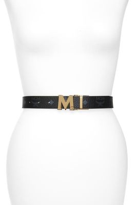 MCM Logo Buckle Reversible Belt in Black