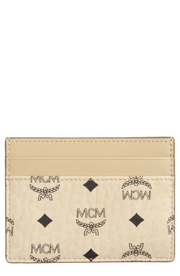MCM Mini Aren Visetos Coated Canvas Card Case in Beige Black Logo