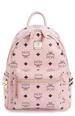 MCM Mini Stark Side Stud Coated Canvas Backpack in Soft Pink