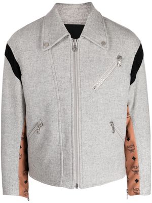 MCM monogram-print wool biker jacket - Grey