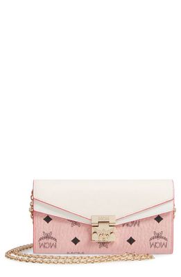 MCM Patricia Visetos Leather Wallet on a Chain in Soft Pink Shell