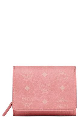 MCM Small Aren Visetos Coated Canvas Wallet in Bloosom Pink