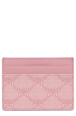 MCM Small Himmel Lauretos Coated Canvas Card Case in Silver Pink