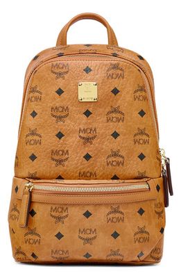 MCM Small Klassik Visetos Sling Style Backpack in Cognac