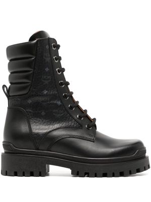MCM Visetos-print leather lace-up boots - Black