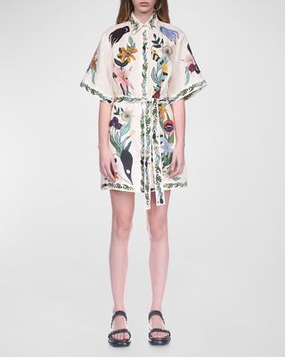 Meagan Floral Linen Belted Mini Dress