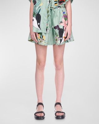 Meagan Relaxed Floral Linen Drawstring Shorts