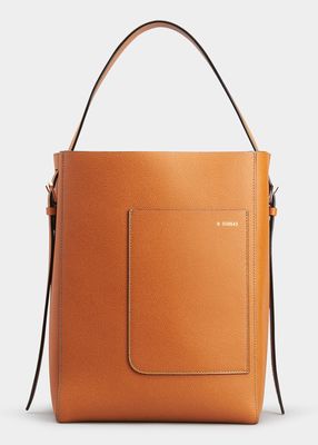 Media Buckle Calf Leather Bucket Bag