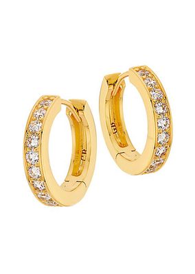 Medium 18K Gold-Plated & Cubic Zirconia Huggie Hoop Earrings