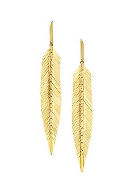 Medium 18K Yellow Gold Feather Earrings