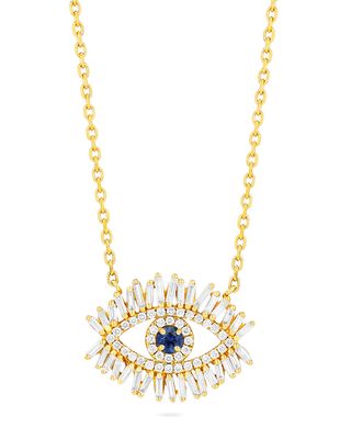 Medium Blue Sapphire Evil Eye Pendant Necklace with Diamonds