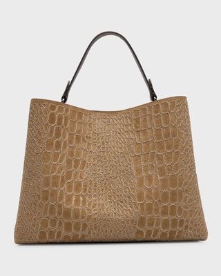 Medium Croc-Embossed Leather Tote Bag