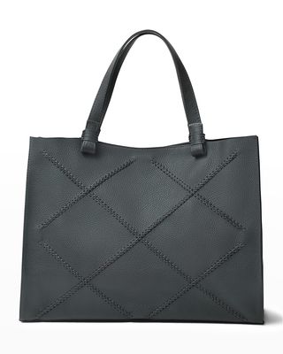 Medium Cross Topstitch Leather Tote Bag