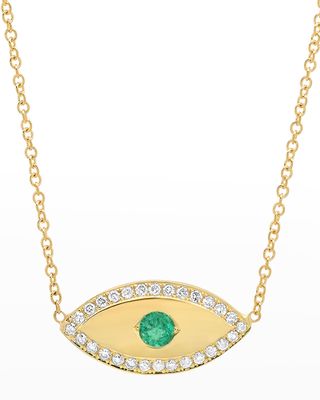 Medium Evil Eye Necklace with Emerald Center and Diamond Border
