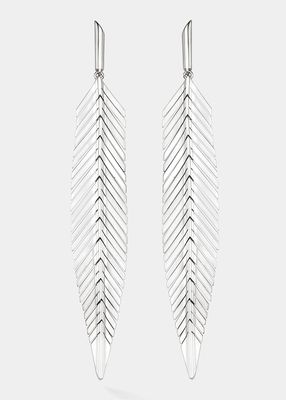 Medium Feather Drop Earrings in White Gold