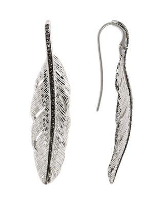 Medium Feather Drop Earrings with Diamonds