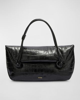 Medium Knot Croc-Print Shoulder Bag