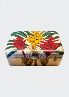 Medium Marquetry Box with Red & Yellow Bromeliad Pattern