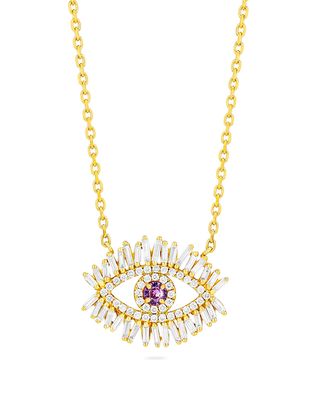 Medium Pink Sapphire Evil Eye Pendant Necklace with Diamonds